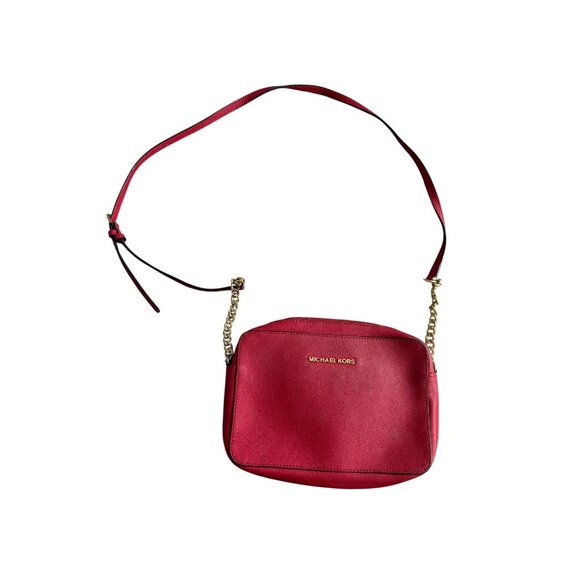 MICHAEL KORS  Red Saffiano Leather Gold Chain Crossbody Bag - Picture 8 of 13